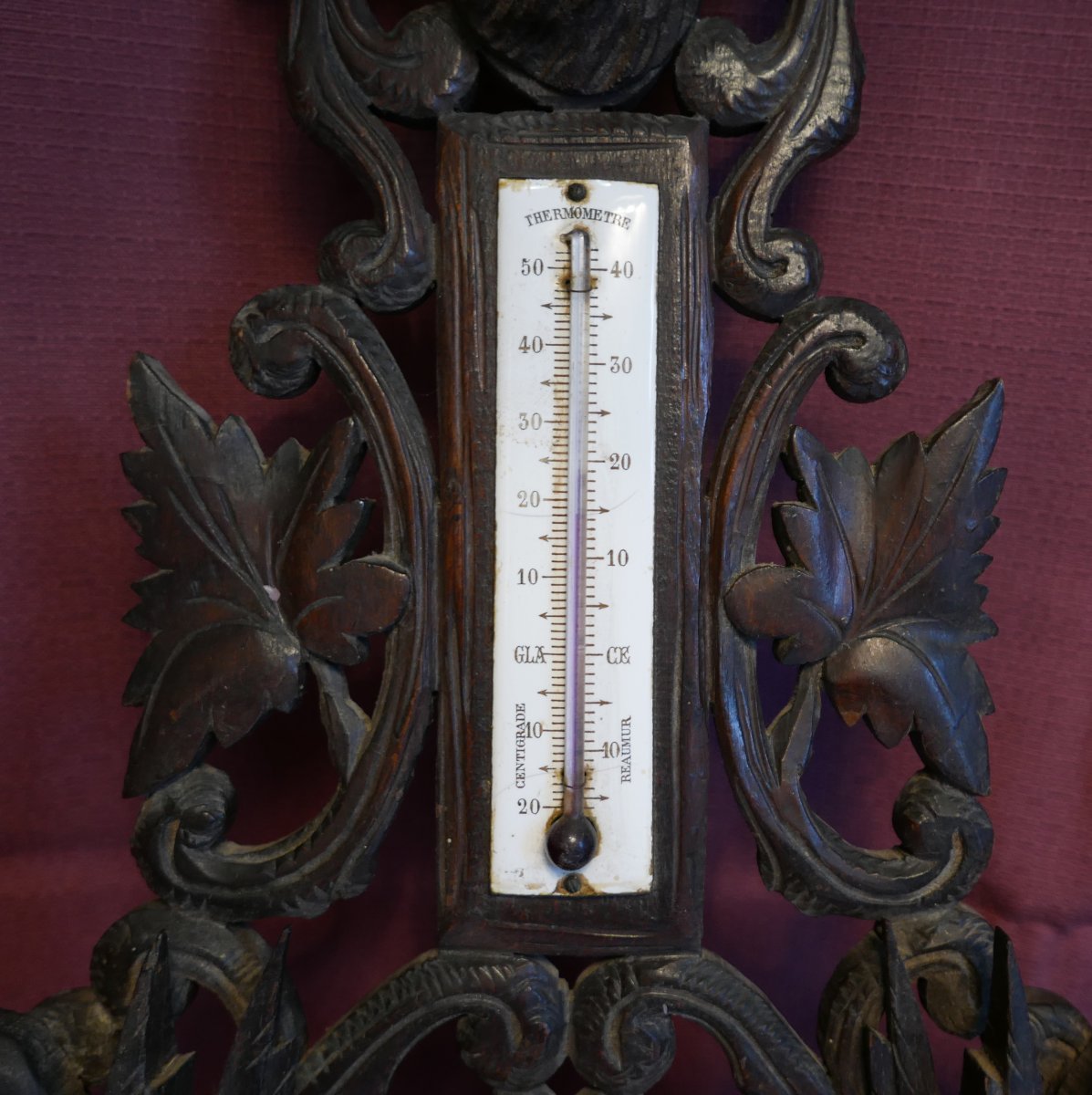 Antique Barometer With Wooden Swans, Carved In The Black Forest Style, 19th Century-photo-1