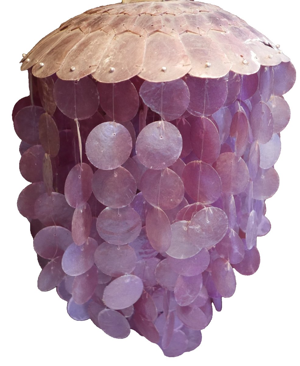 Lustre Suspension en Pastille de Nacre de Capiz Rose Vintage XXème siècle-photo-2