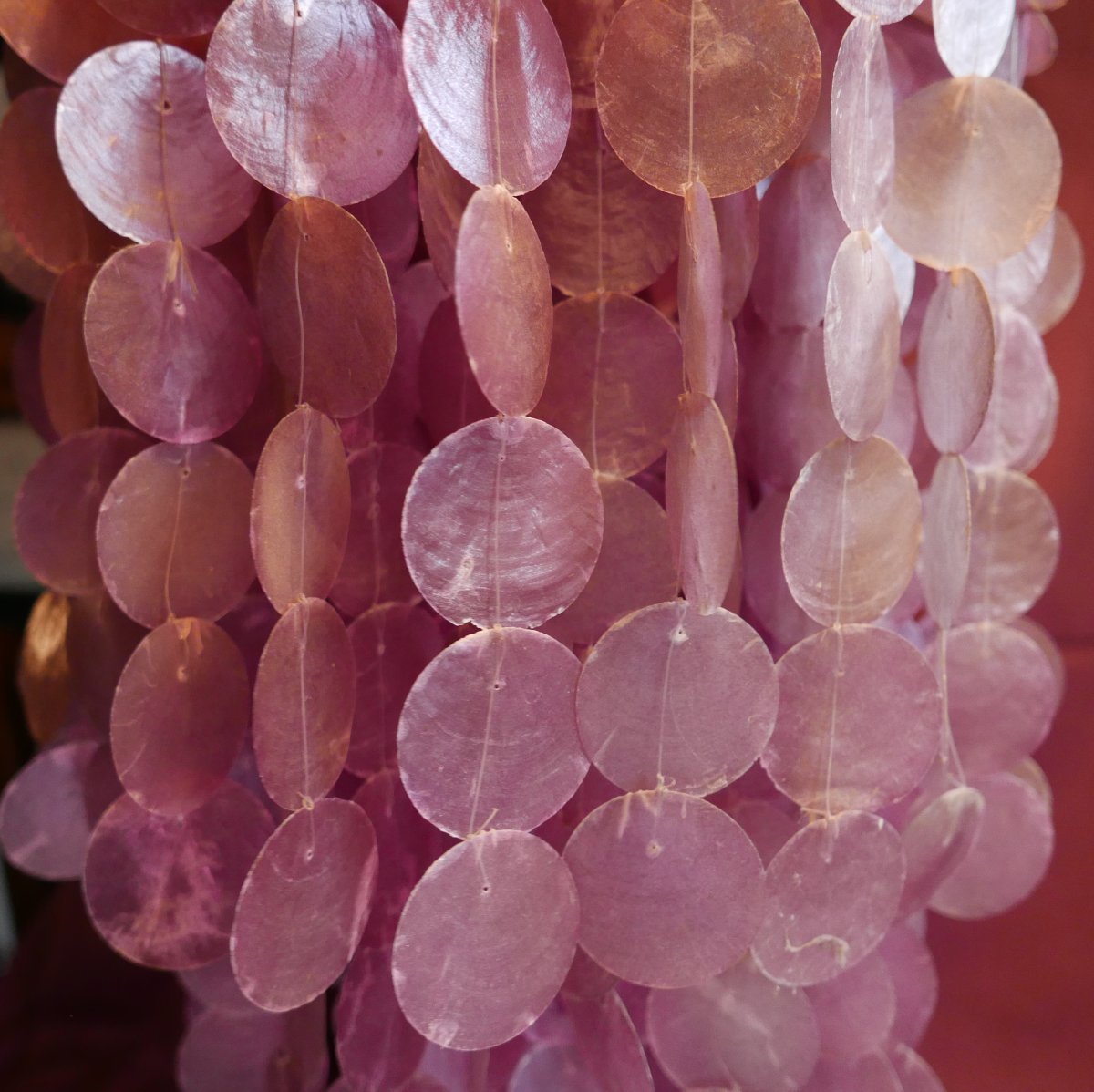 Lustre Suspension en Pastille de Nacre de Capiz Rose Vintage XXème siècle-photo-4