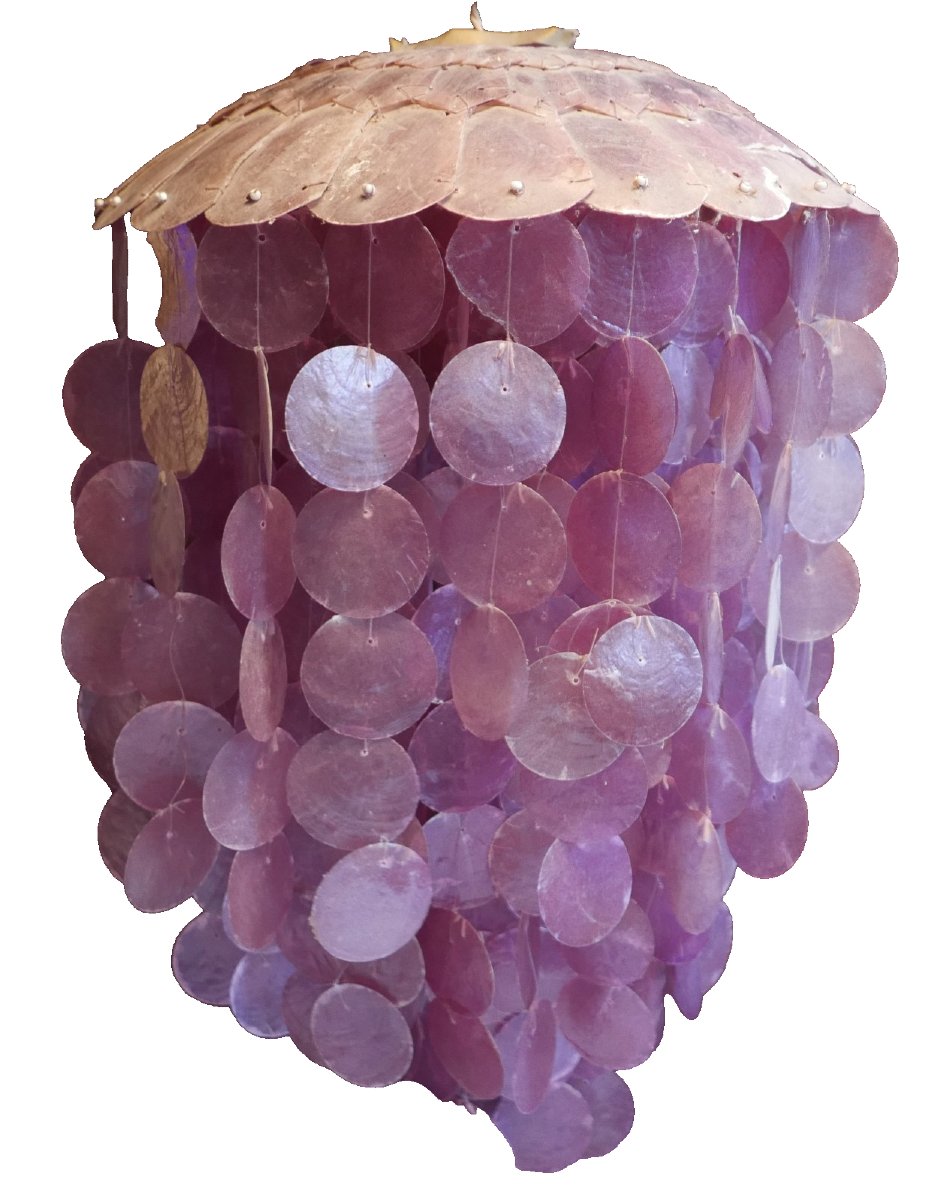 Lustre Suspension en Pastille de Nacre de Capiz Rose Vintage XXème siècle