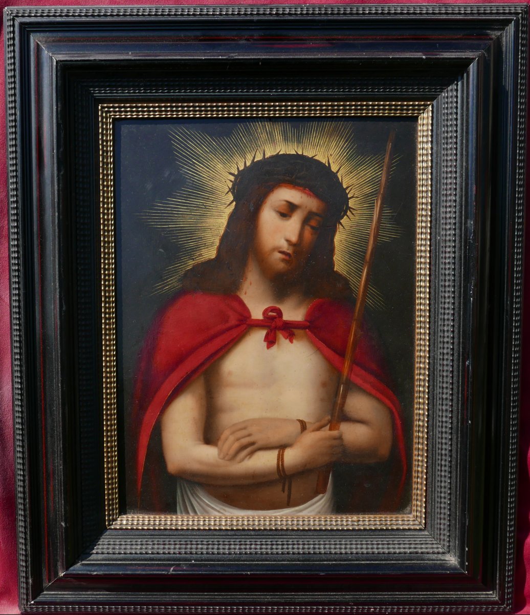 Portrait de Jésus Christ Ecce Homo Huile/Cuivre du XIXème Siècle