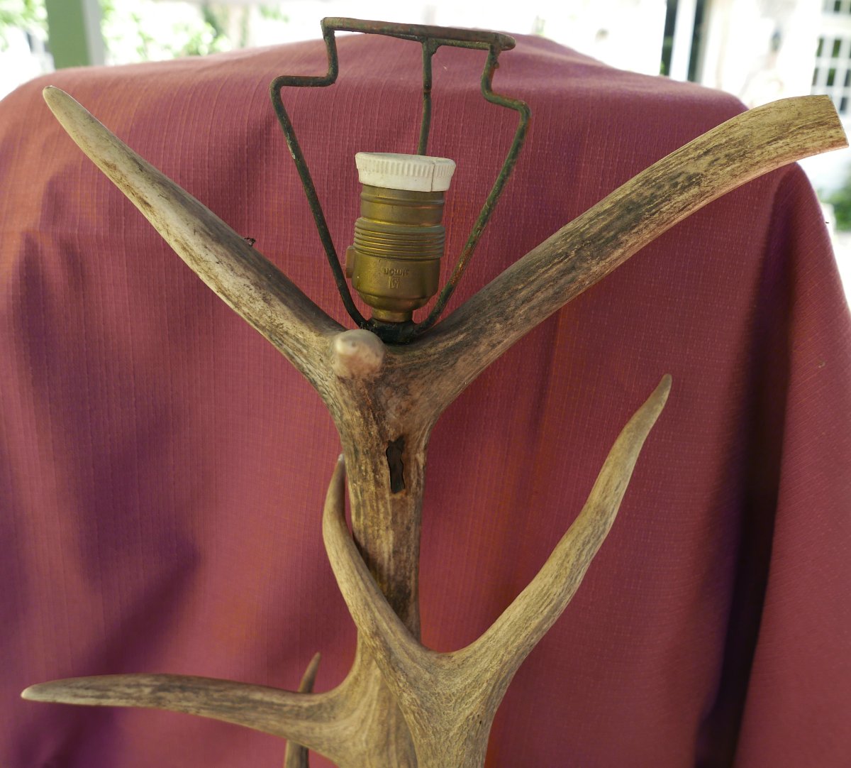 Lampe en Bois de Cerf et Cuir XXème siècle Vintage-photo-4