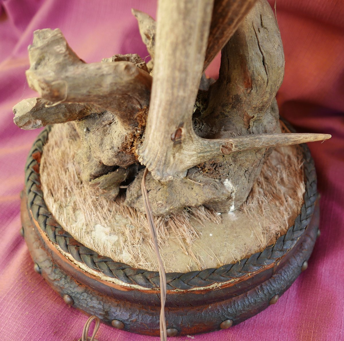 Lampe en Bois de Cerf et Cuir XXème siècle Vintage-photo-3