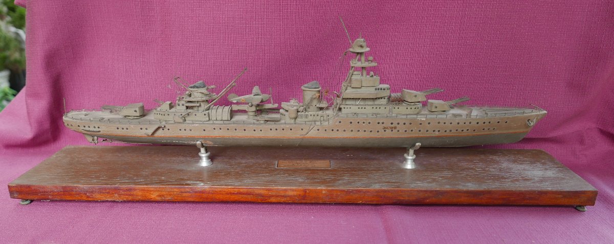 Maquette Bâteau Croiseur Emile Bertin en Bois 1945 XXème siècle Signée-photo-2