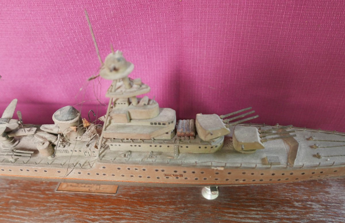 Maquette Bâteau Croiseur Emile Bertin en Bois 1945 XXème siècle Signée-photo-3