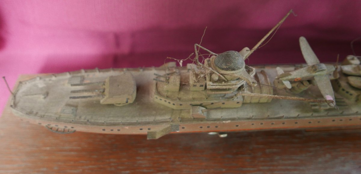 Maquette Bâteau Croiseur Emile Bertin en Bois 1945 XXème siècle Signée-photo-4