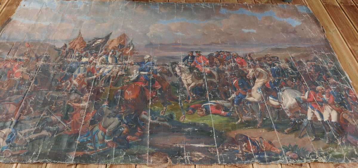 Grande Scène de Genre Bataille de Fontenoy Huile/Toile du XVIIIème siècle-photo-2