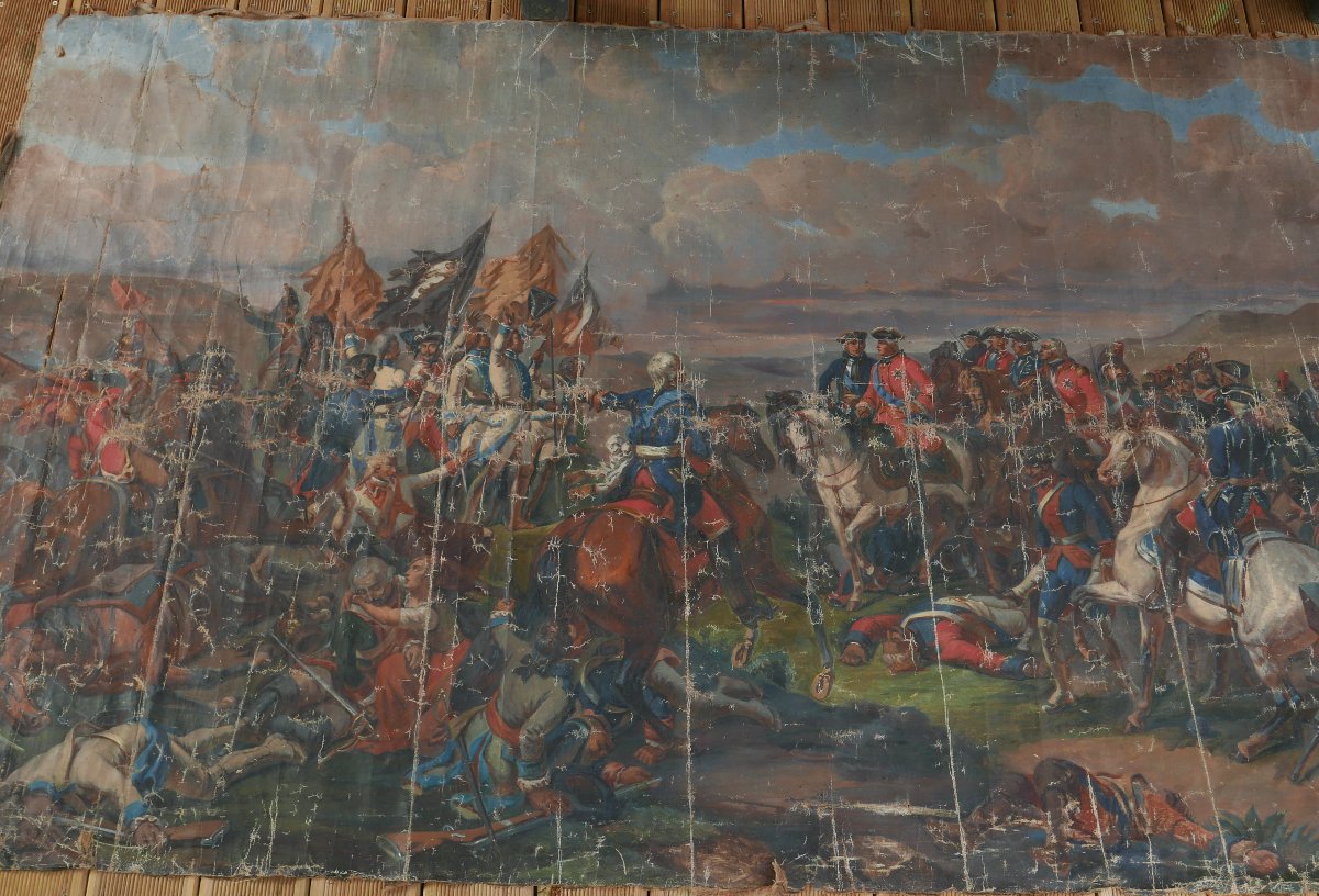 Grande Scène de Genre Bataille de Fontenoy Huile/Toile du XVIIIème siècle-photo-3