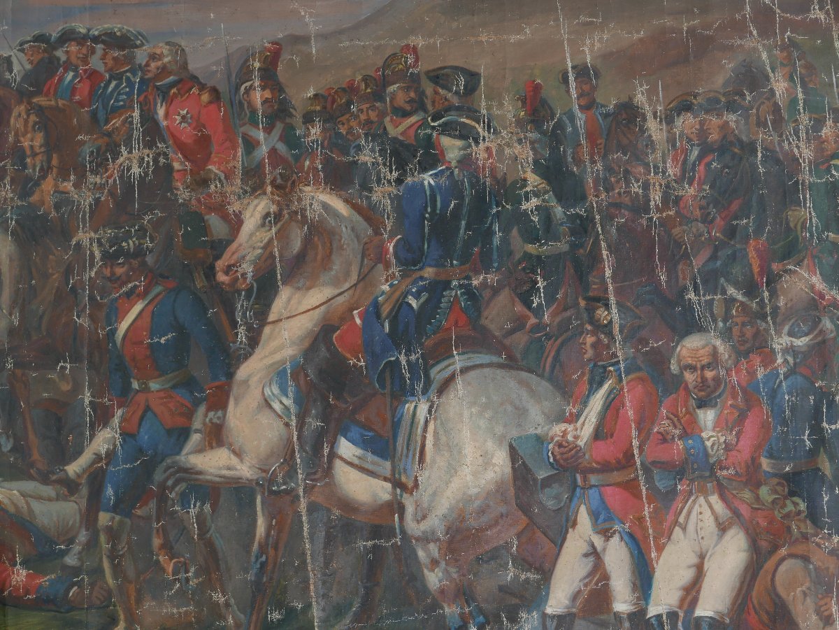 Grande Scène de Genre Bataille de Fontenoy Huile/Toile du XVIIIème siècle-photo-4
