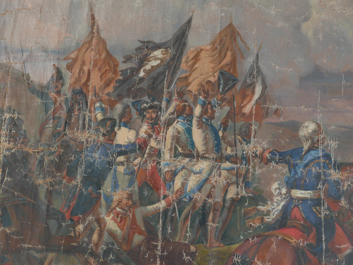 Grande Scène de Genre Bataille de Fontenoy Huile/Toile du XVIIIème siècle-photo-1