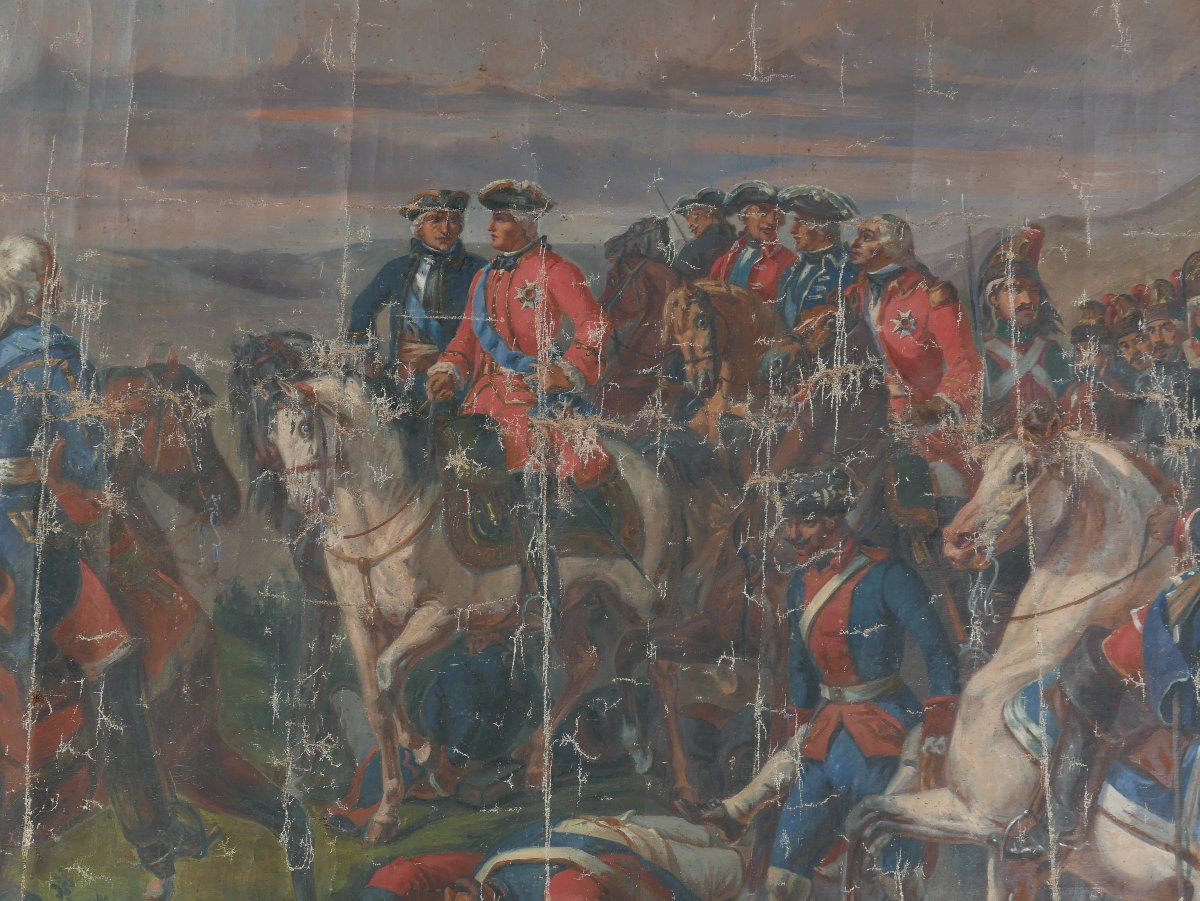 Grande Scène de Genre Bataille de Fontenoy Huile/Toile du XVIIIème siècle-photo-2