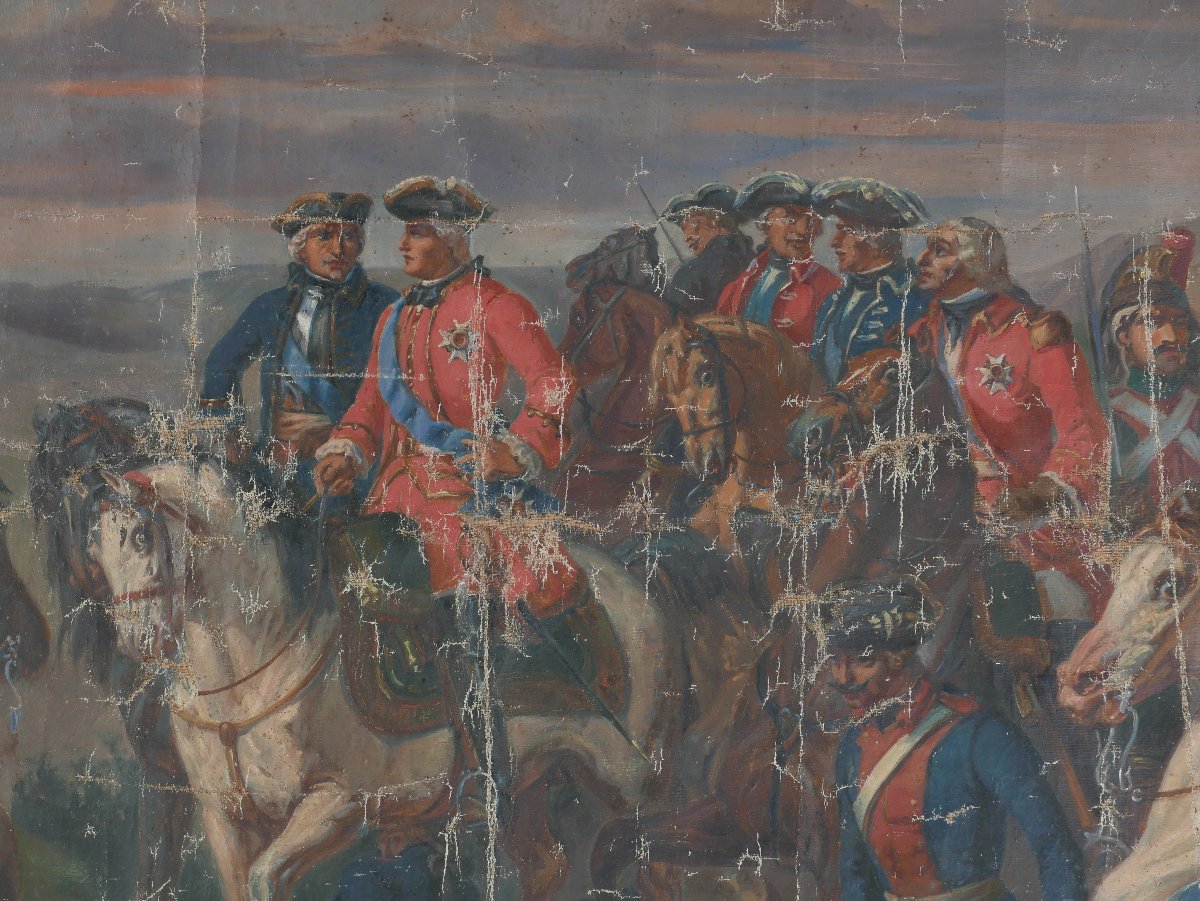 Grande Scène de Genre Bataille de Fontenoy Huile/Toile du XVIIIème siècle-photo-3