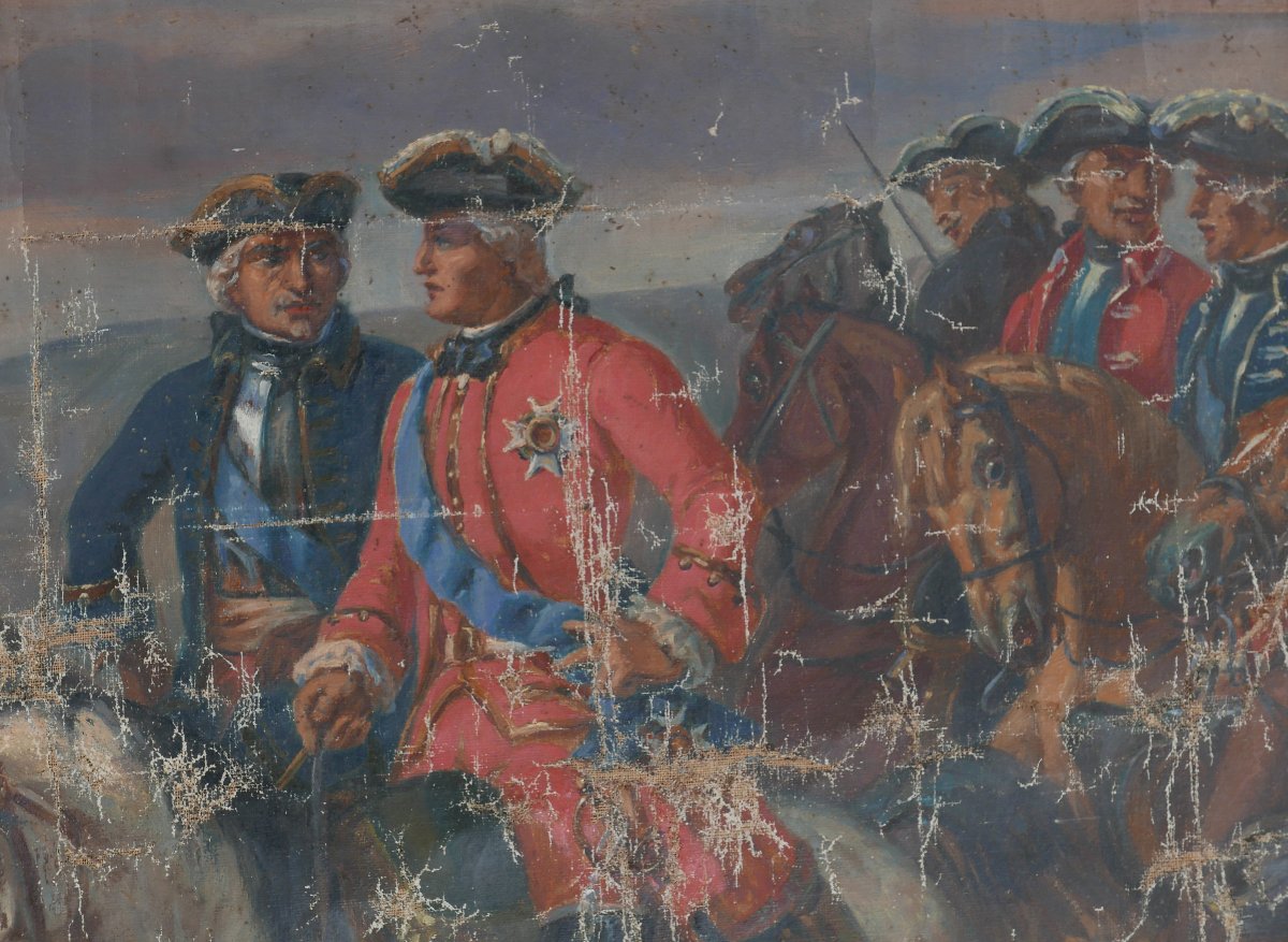 Grande Scène de Genre Bataille de Fontenoy Huile/Toile du XVIIIème siècle-photo-7