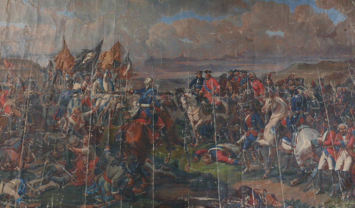Grande Scène de Genre Bataille de Fontenoy Huile/Toile du XVIIIème siècle