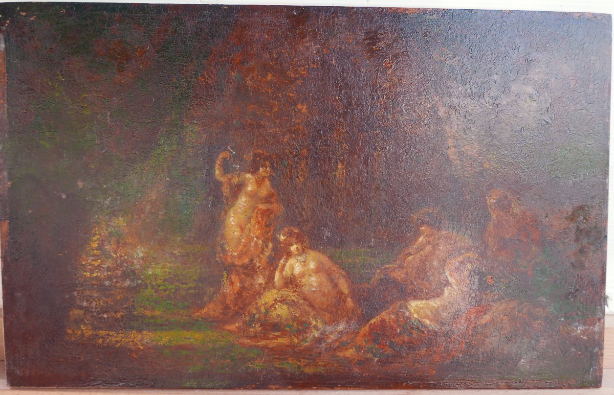 Genre Scene: Bathers; Oil On Panel; Early 19th Century; Signed-photo-2