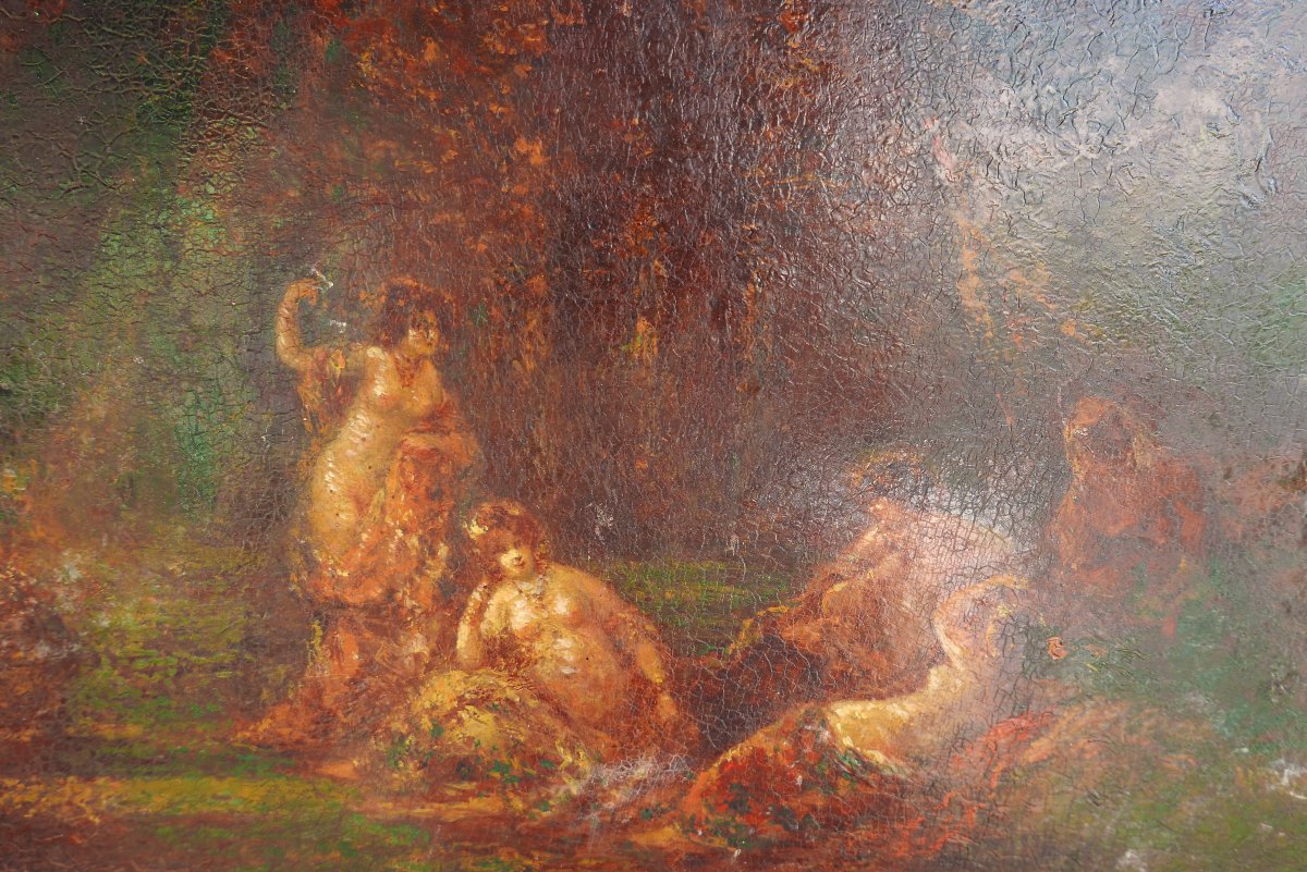 Genre Scene: Bathers; Oil On Panel; Early 19th Century; Signed-photo-3