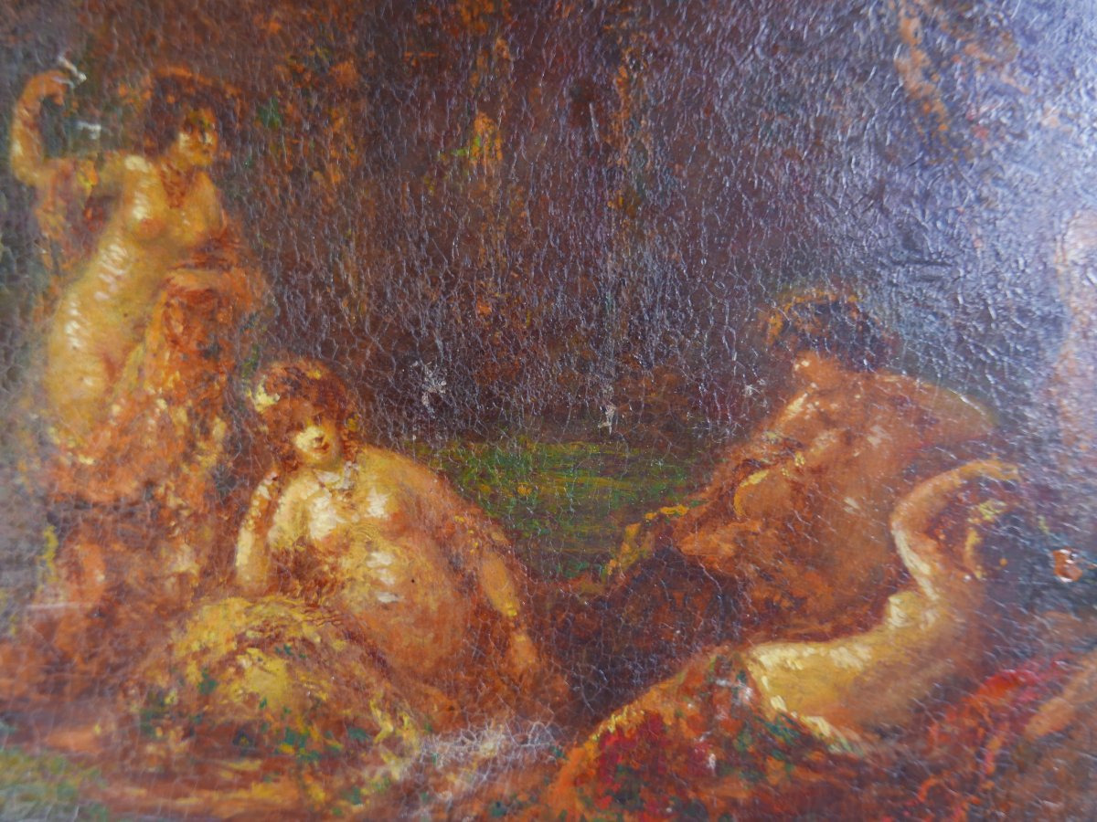 Genre Scene: Bathers; Oil On Panel; Early 19th Century; Signed-photo-4