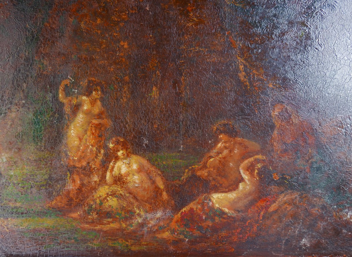 Genre Scene: Bathers; Oil On Panel; Early 19th Century; Signed
