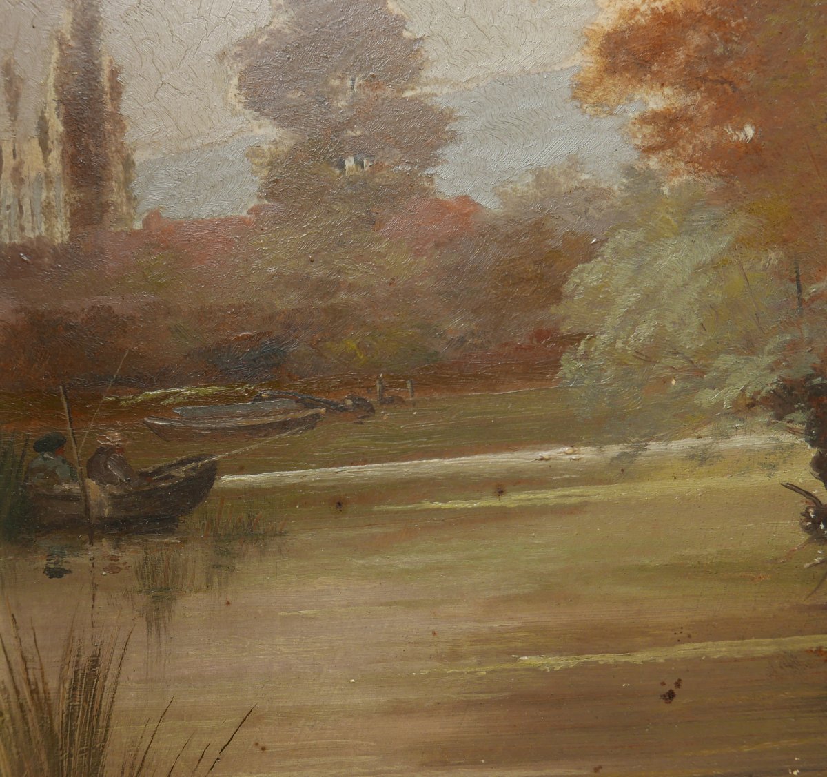 Petitot Paysage Impressionniste Pêche Huile/Toile début XXe siècle Signé-photo-4