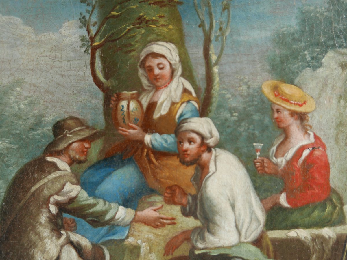 Paolo Monaldi, 18th-century Lively Rural Genre Scene, Oil On Canvas-photo-3