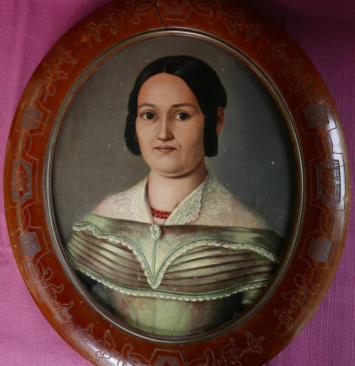 Portrait de Femme Ovale Epoque Louis Philippe Huile/Panneau du XIXème siècle