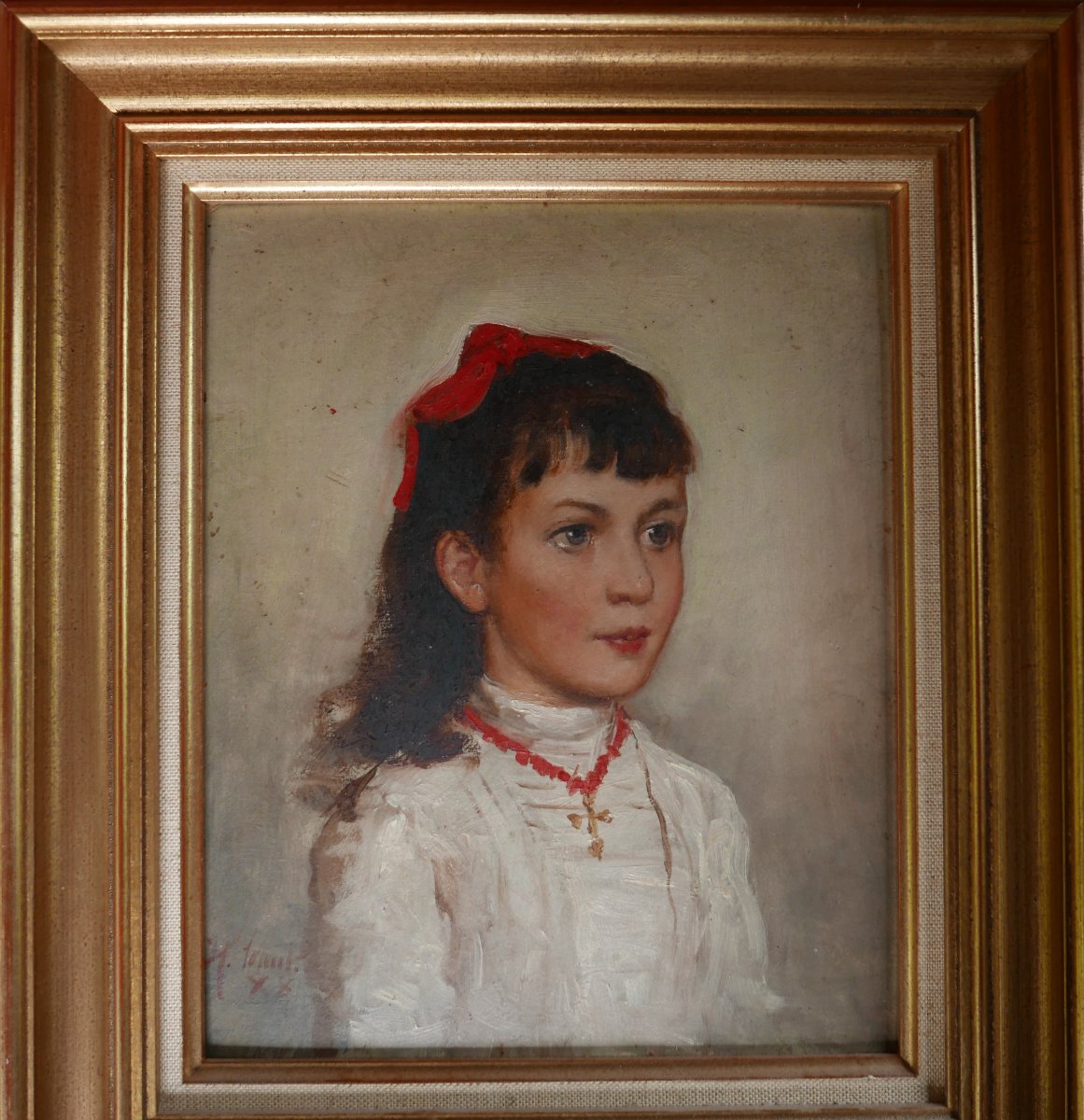 Portrait Of A Young Woman, French School, Early 20th Century, Oil On Panel, Signed-photo-2