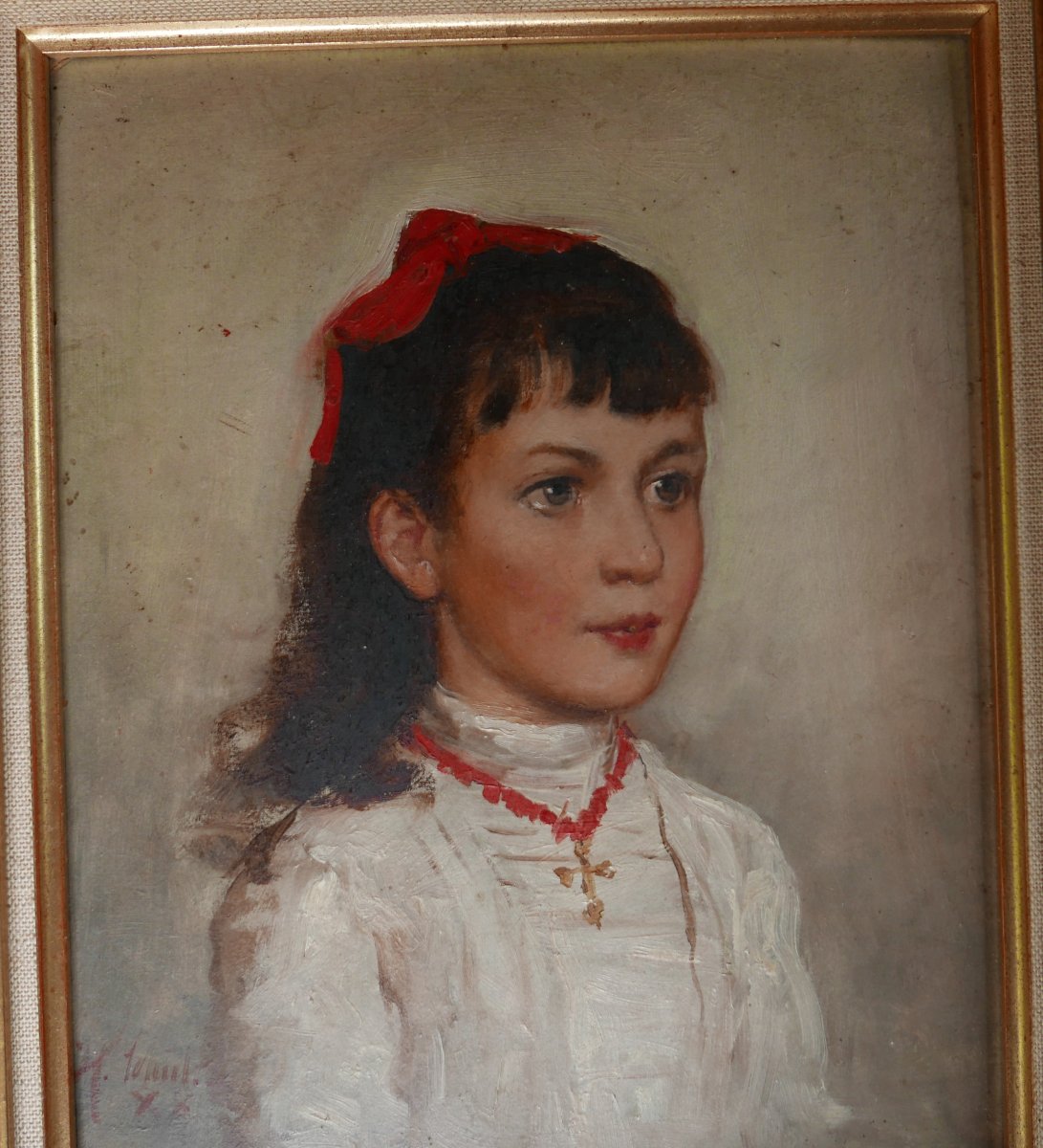 Portrait Of A Young Woman, French School, Early 20th Century, Oil On Panel, Signed-photo-3