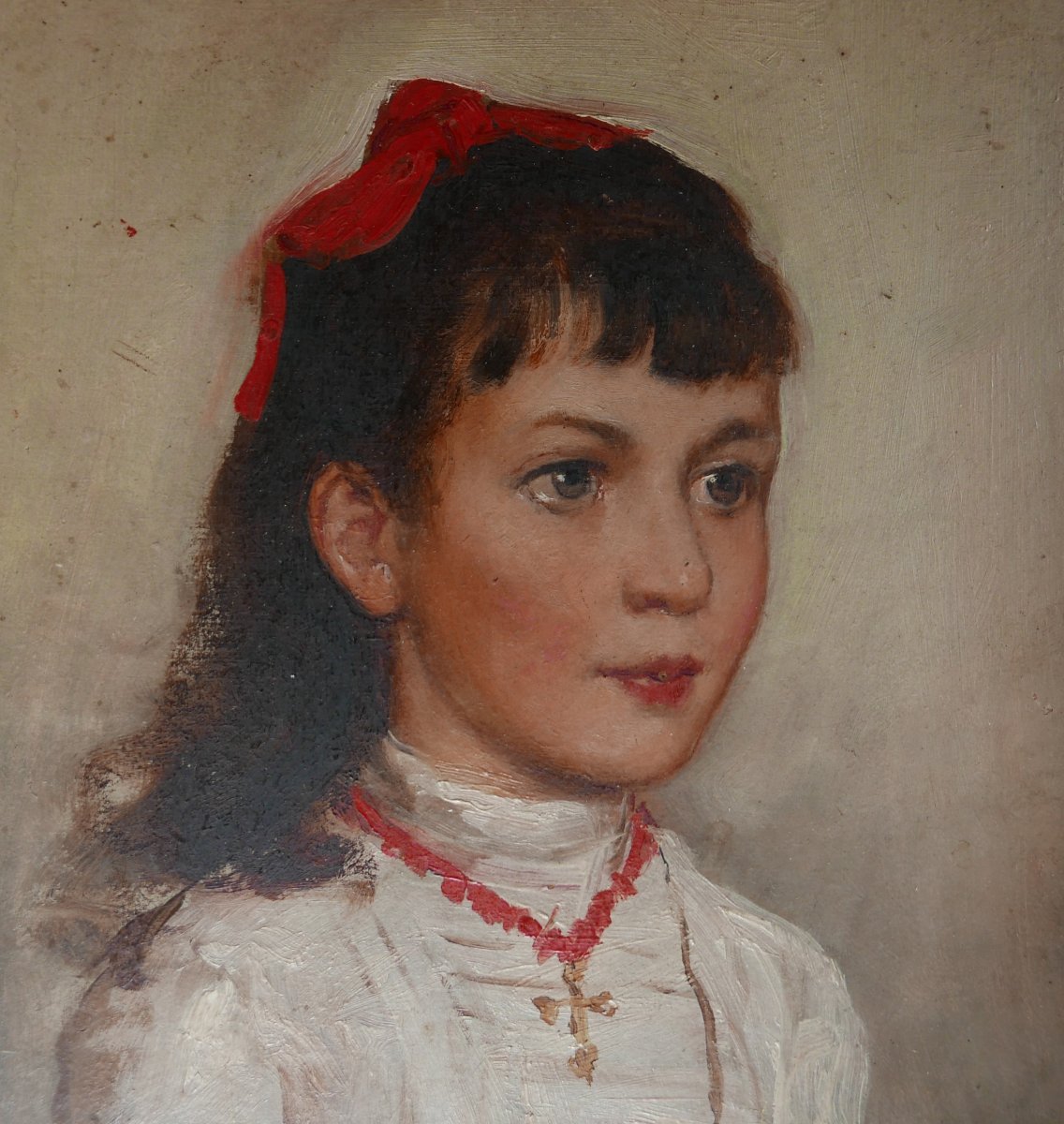 Portrait Of A Young Woman, French School, Early 20th Century, Oil On Panel, Signed-photo-4