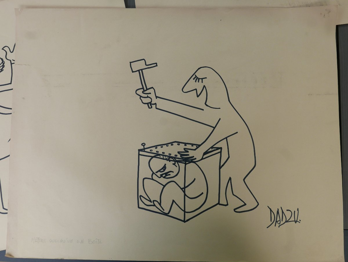 Dadzu Set Of Large Original Humorous Drawings Featuring Popular Sayings, Signed-photo-3