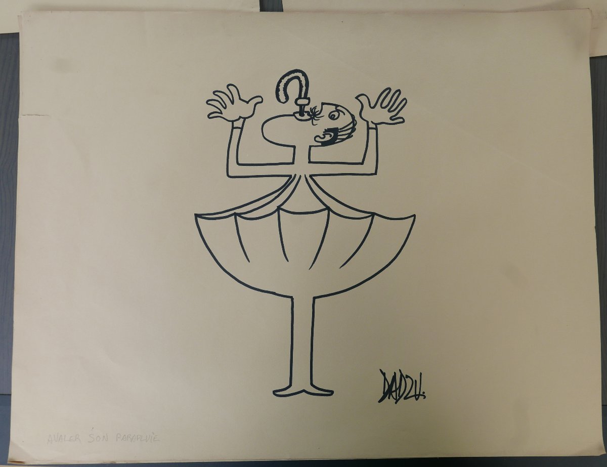 Dadzu Set Of Large Original Humorous Drawings Featuring Popular Sayings, Signed-photo-1