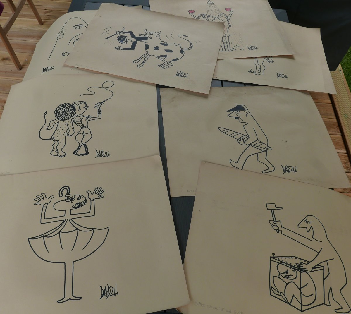 Dadzu Set Of Large Original Humorous Drawings Featuring Popular Sayings, Signed