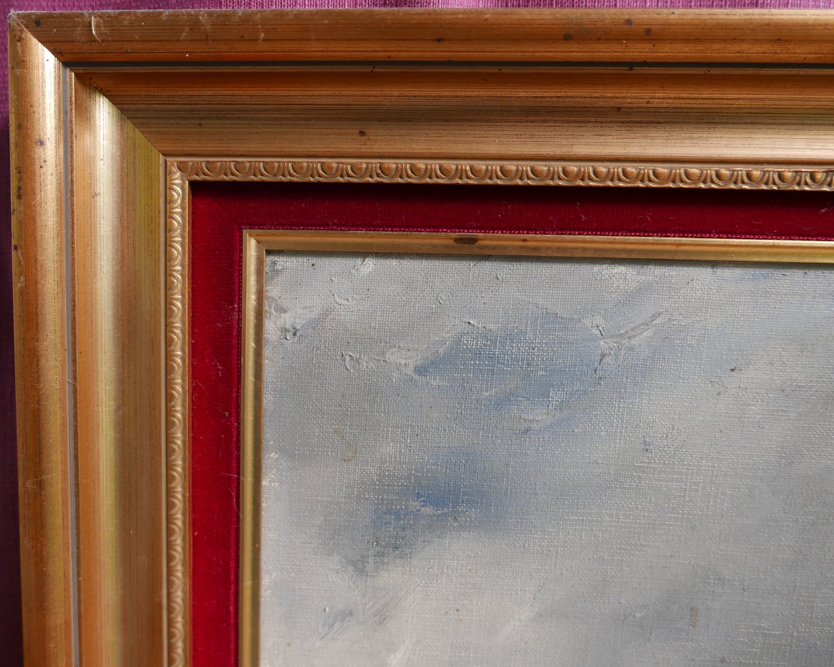 20th-century Oil-on-canvas Landscape Painting Of A Harbor View, Signed -photo-4