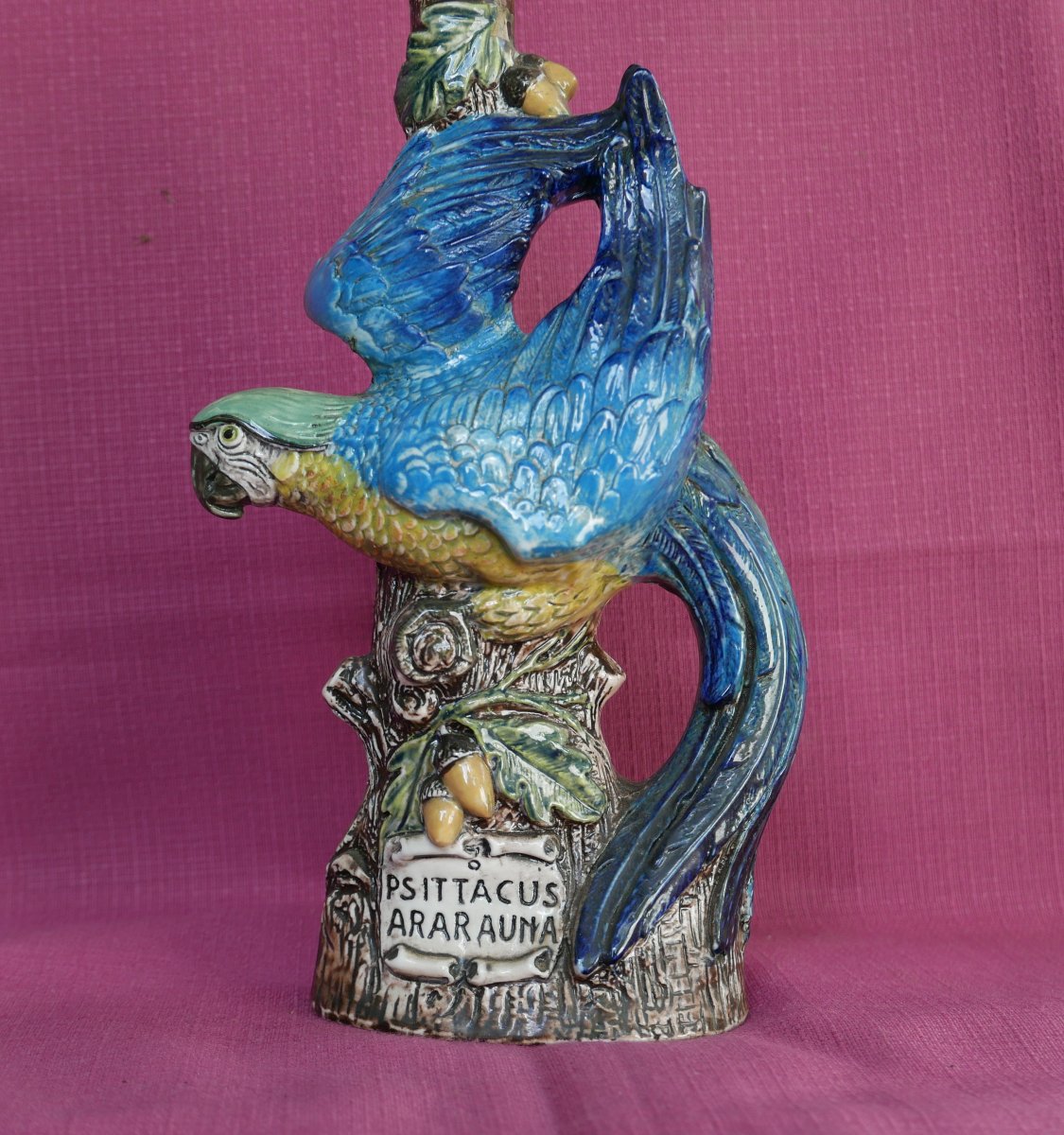 20th-century Italian Ceramic Macaw Candleholder Lamp-photo-2