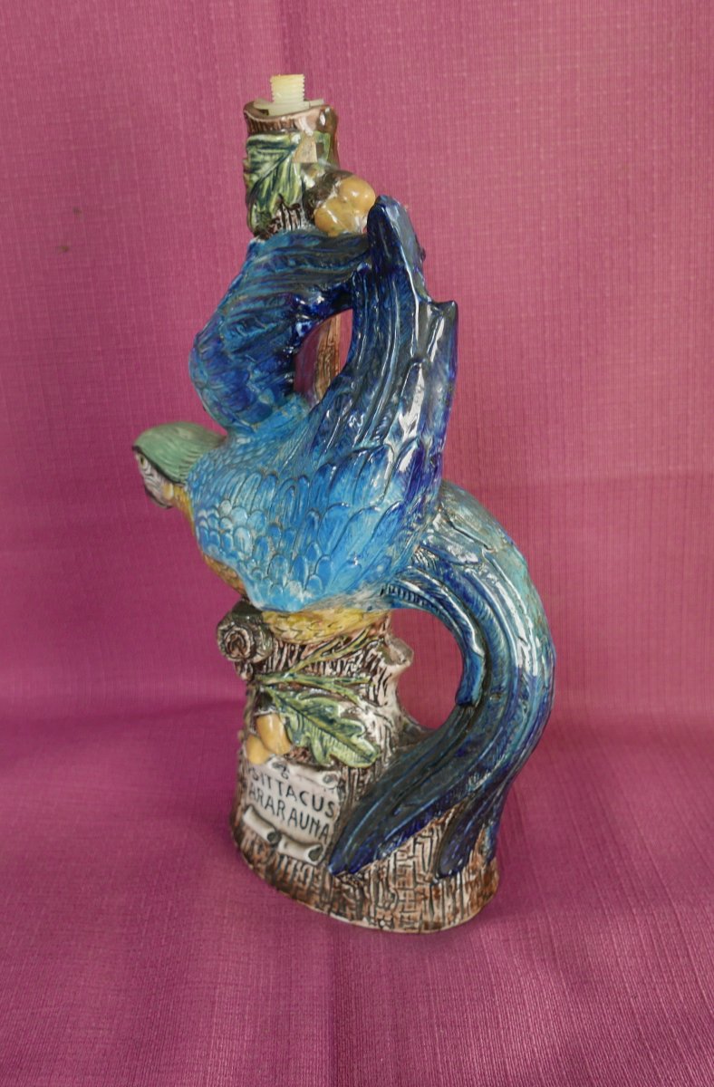 20th-century Italian Ceramic Macaw Candleholder Lamp-photo-4