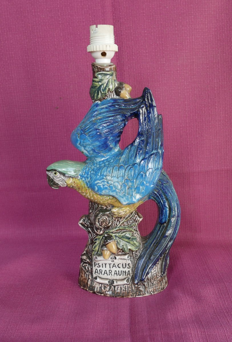 20th-century Italian Ceramic Macaw Candleholder Lamp-photo-3
