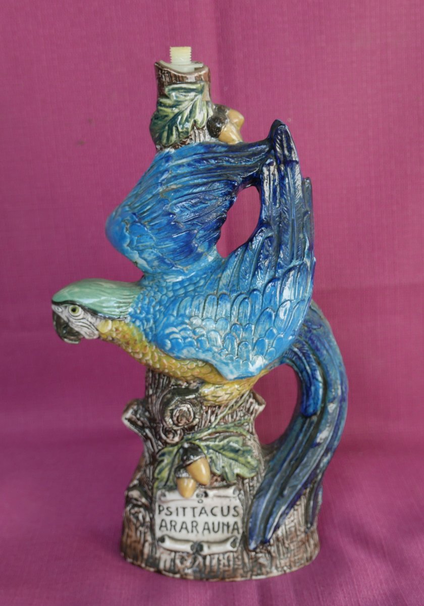 20th-century Italian Ceramic Macaw Candleholder Lamp