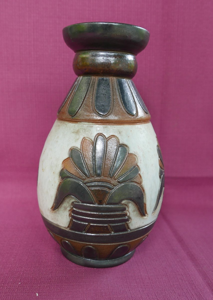 VASE NÉO-EGYPTIEN signé DUBOIS EN GRÈS DE BOUFFIOULX céramique belgique  XXème-photo-2