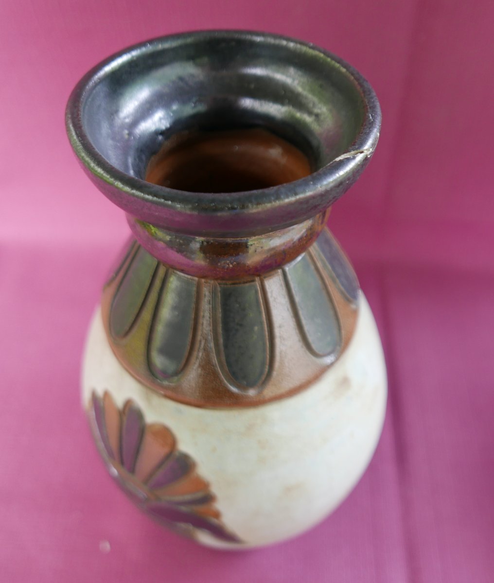 VASE NÉO-EGYPTIEN signé DUBOIS EN GRÈS DE BOUFFIOULX céramique belgique  XXème-photo-4