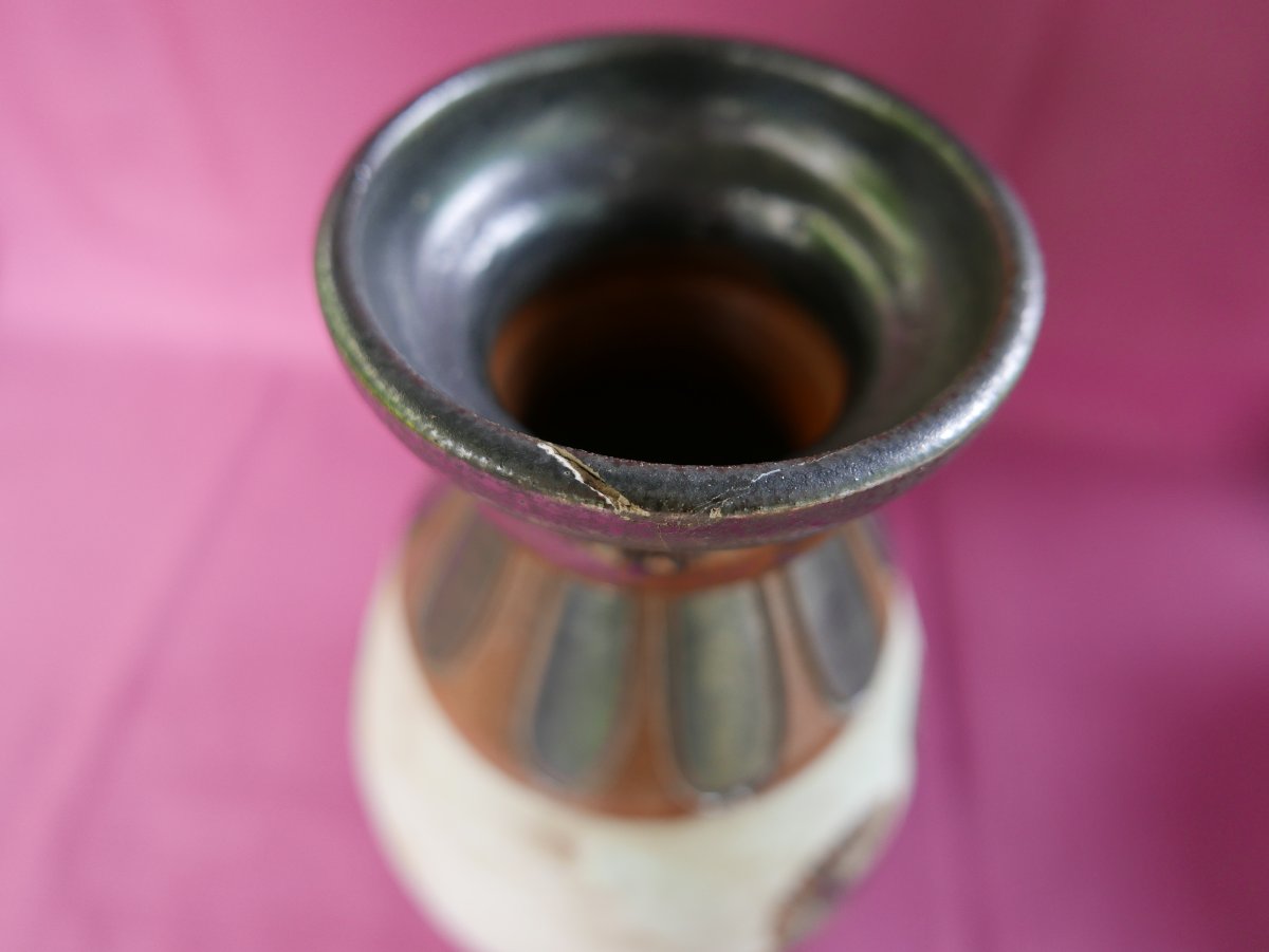 VASE NÉO-EGYPTIEN signé DUBOIS EN GRÈS DE BOUFFIOULX céramique belgique  XXème-photo-1
