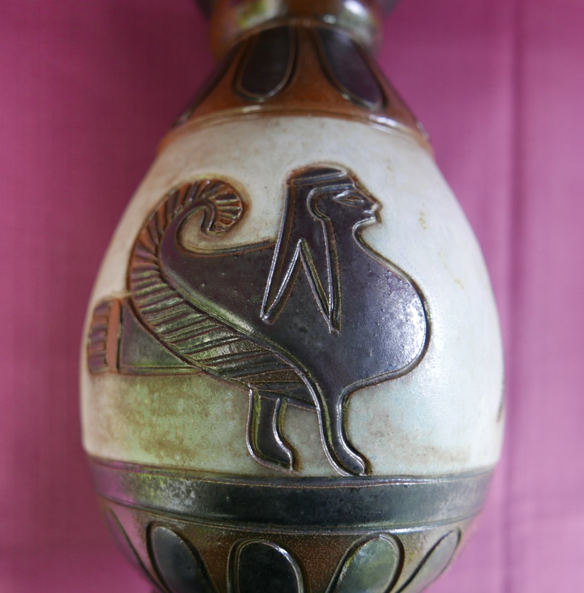 VASE NÉO-EGYPTIEN signé DUBOIS EN GRÈS DE BOUFFIOULX céramique belgique  XXème-photo-2