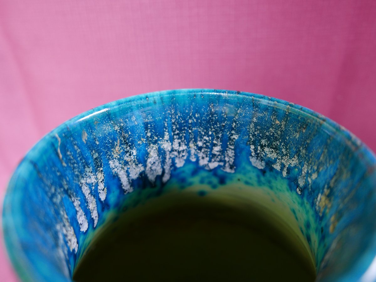 Accolay 1960 Ceramic Vase In Turquoise Blue With Wine-red Gradient-photo-4