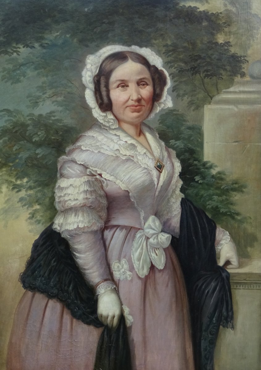 Grand Portrait De Femme d'Epoque Louis Philippe Huile Sur Toile XIXème Siècle -photo-2