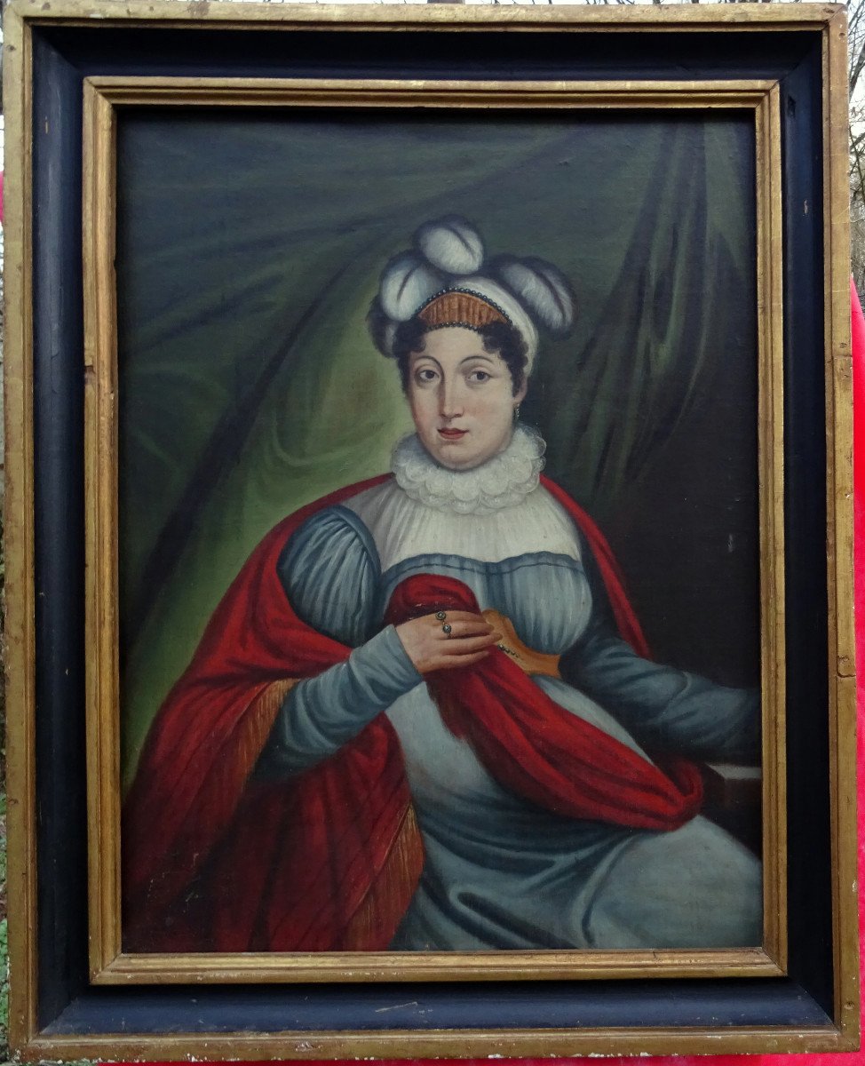 Grand Portrait De Femme Epoque Fin Ier Empire XIXème Siècle Huile/toile Vienne-photo-2