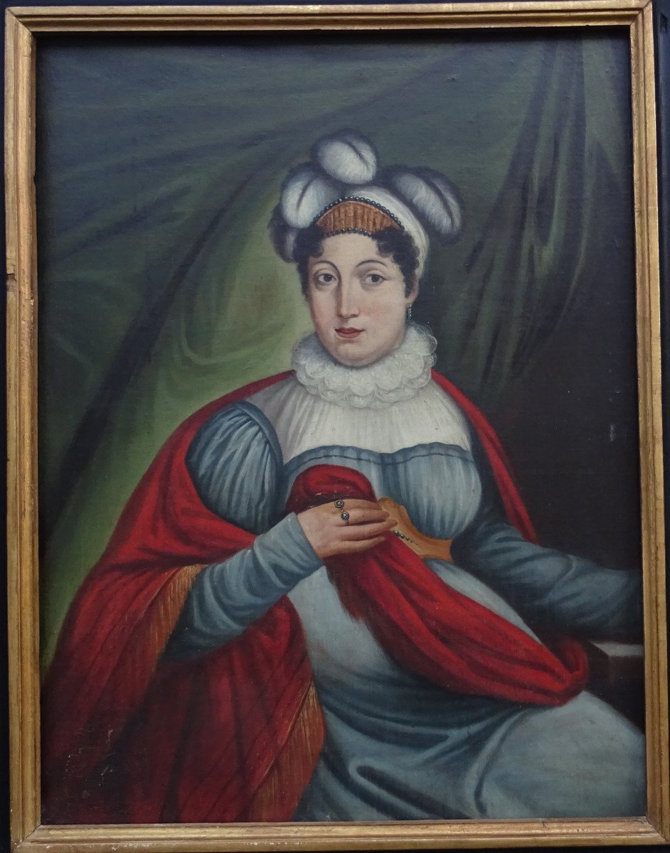 Grand Portrait De Femme Epoque Fin Ier Empire XIXème Siècle Huile/toile Vienne-photo-3