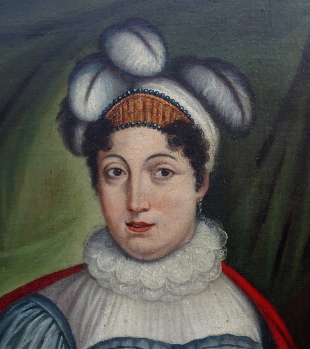 Grand Portrait De Femme Epoque Fin Ier Empire XIXème Siècle Huile/toile Vienne-photo-3