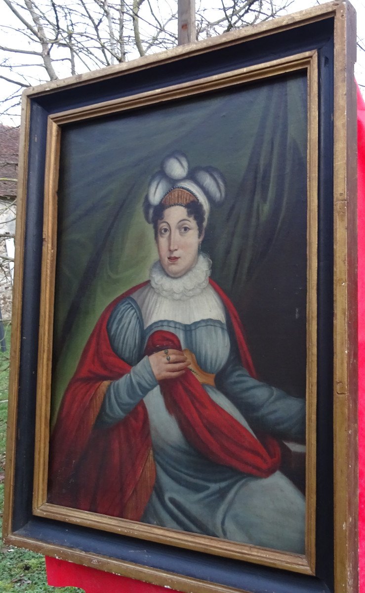 Grand Portrait De Femme Epoque Fin Ier Empire XIXème Siècle Huile/toile Vienne-photo-7