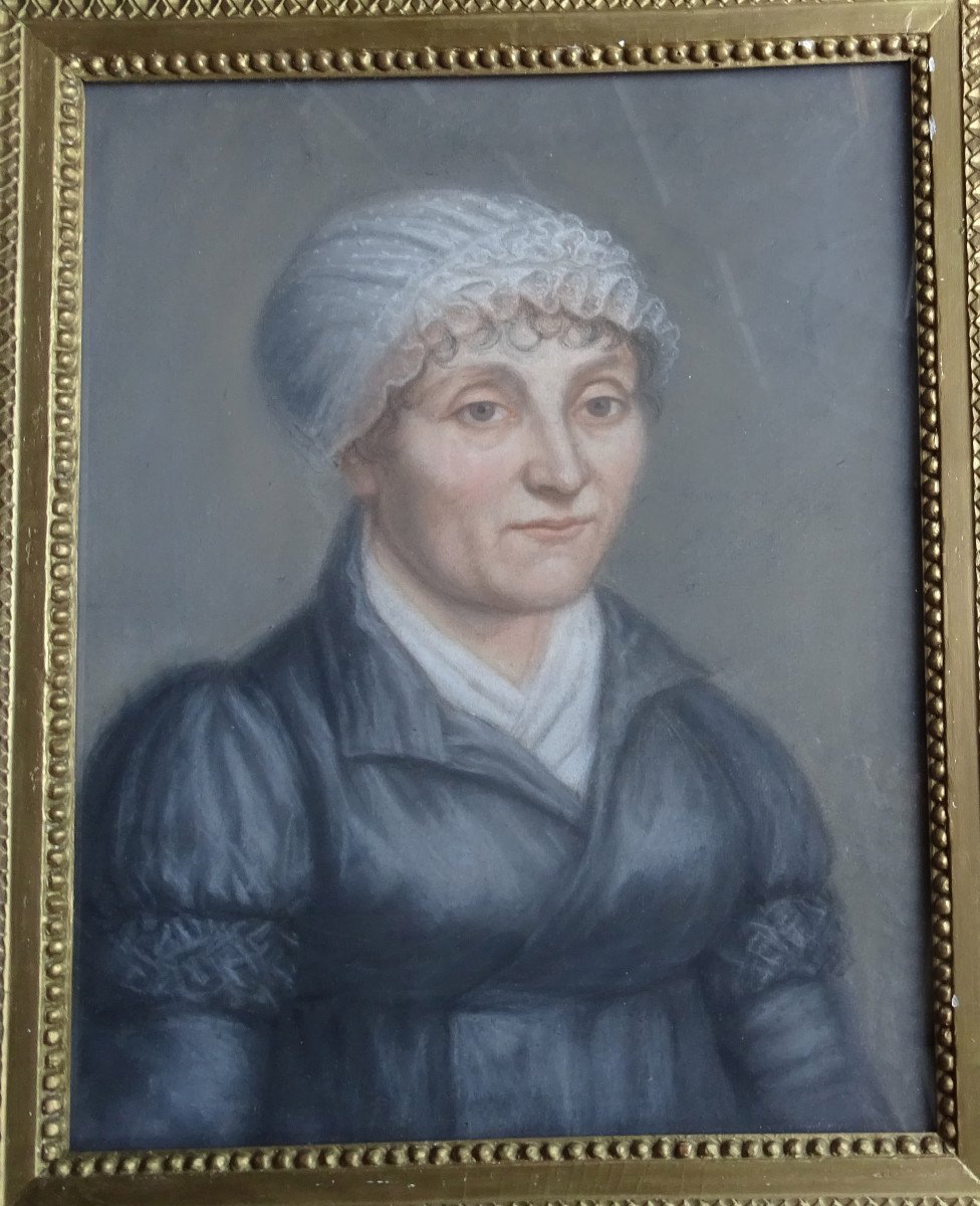 Portrait De Femme d'Epoque Directoire Ecole Française Du XVIIIème Siècle Pastel-photo-2