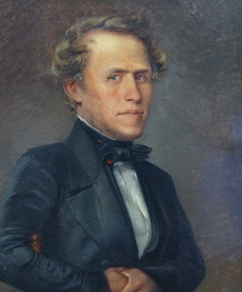 Portrait d'Homme Epoque Louis Philippe Ecole Romantique Française Du XIXème Hst-photo-3