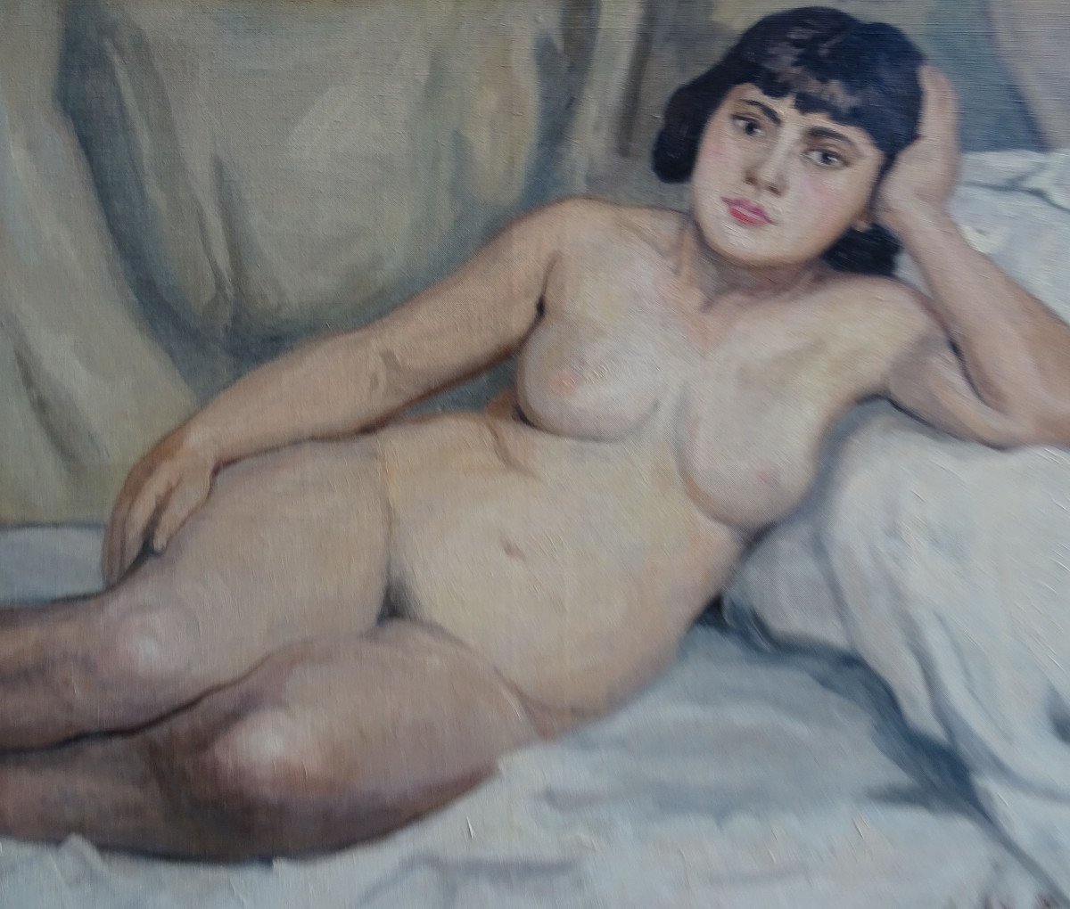 Andrée Bizet Nude Portrait Of Woman French School Of The Twentieth Century Hst-photo-3