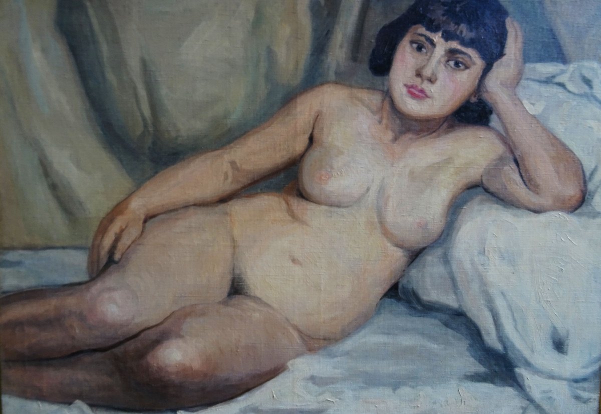 Andrée Bizet Nude Portrait Of Woman French School Of The Twentieth Century Hst-photo-2